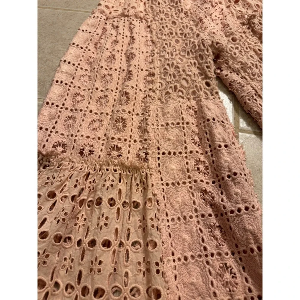 Free People FP One XS Pink Eyelet Lace‎ Wide Leg Jumpsuit Boho Festival